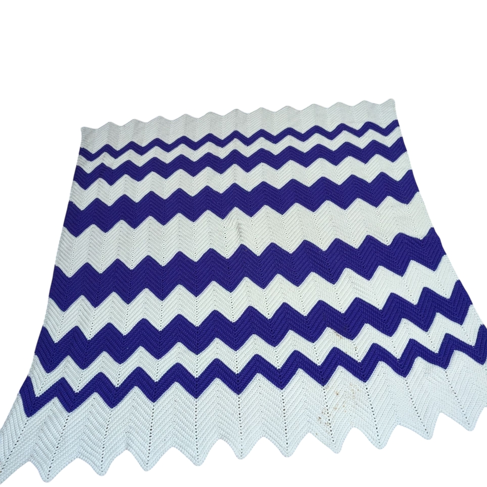 Purple and White Chevron Knit Blanket